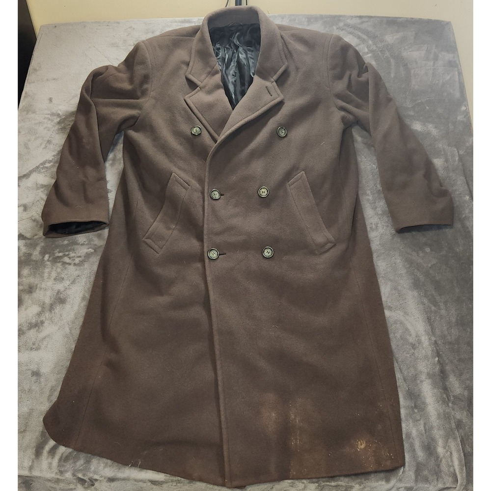 Mario‎ Valente Mens Overcoat 40R Brown Wool Cashmere Double Breasted Italy VTG